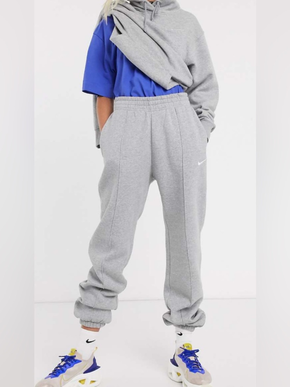 Nike Collection Fleece - loose fit cuffed sweatpants in heather grey